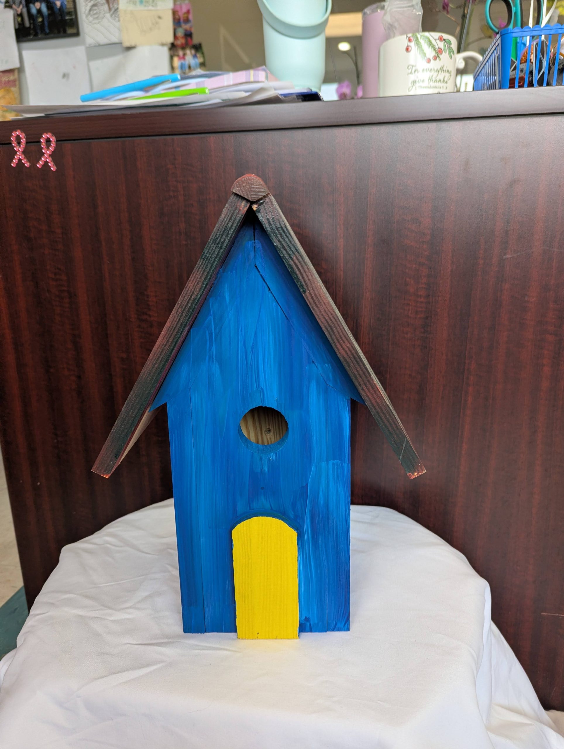 Blue Bird House with Yellow "Door"