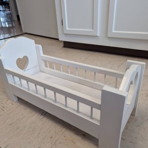 Handcrafted Doll Cradle with Heart Headboard and spindle sides