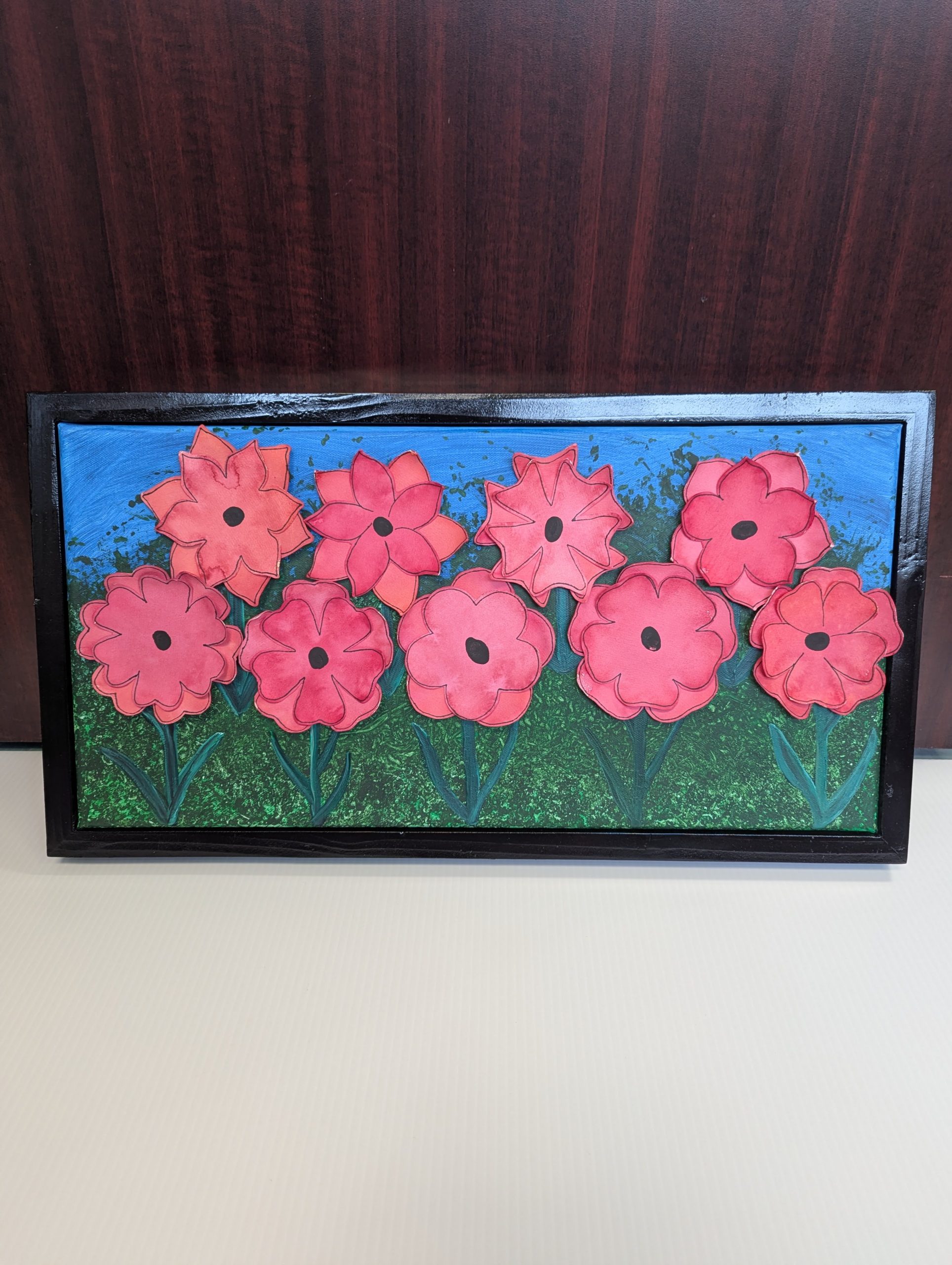 Ones' Class Art Project: Multi Media Flowers on Canvas