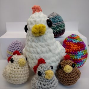 Easter Basket with Crocheted Hen and Chicks