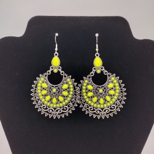 Paparazzi Earrings: Ornate Lime-Green Drop Earrings