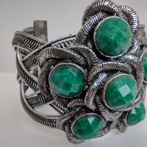 Artisan Silver-Tone Cuff Bracelet with Green Faceted Stones