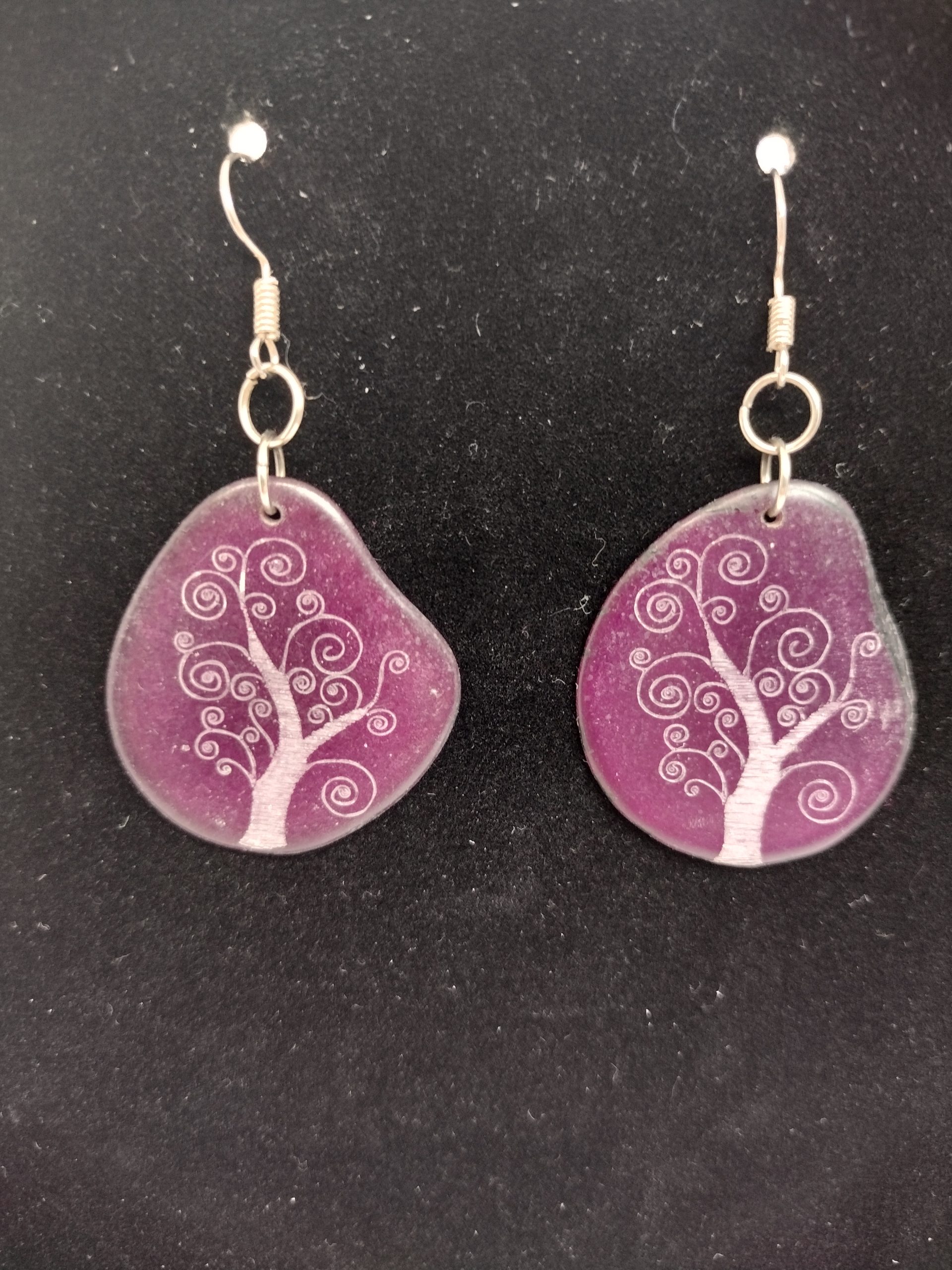 Purple Tagua Tree of Life Earrings