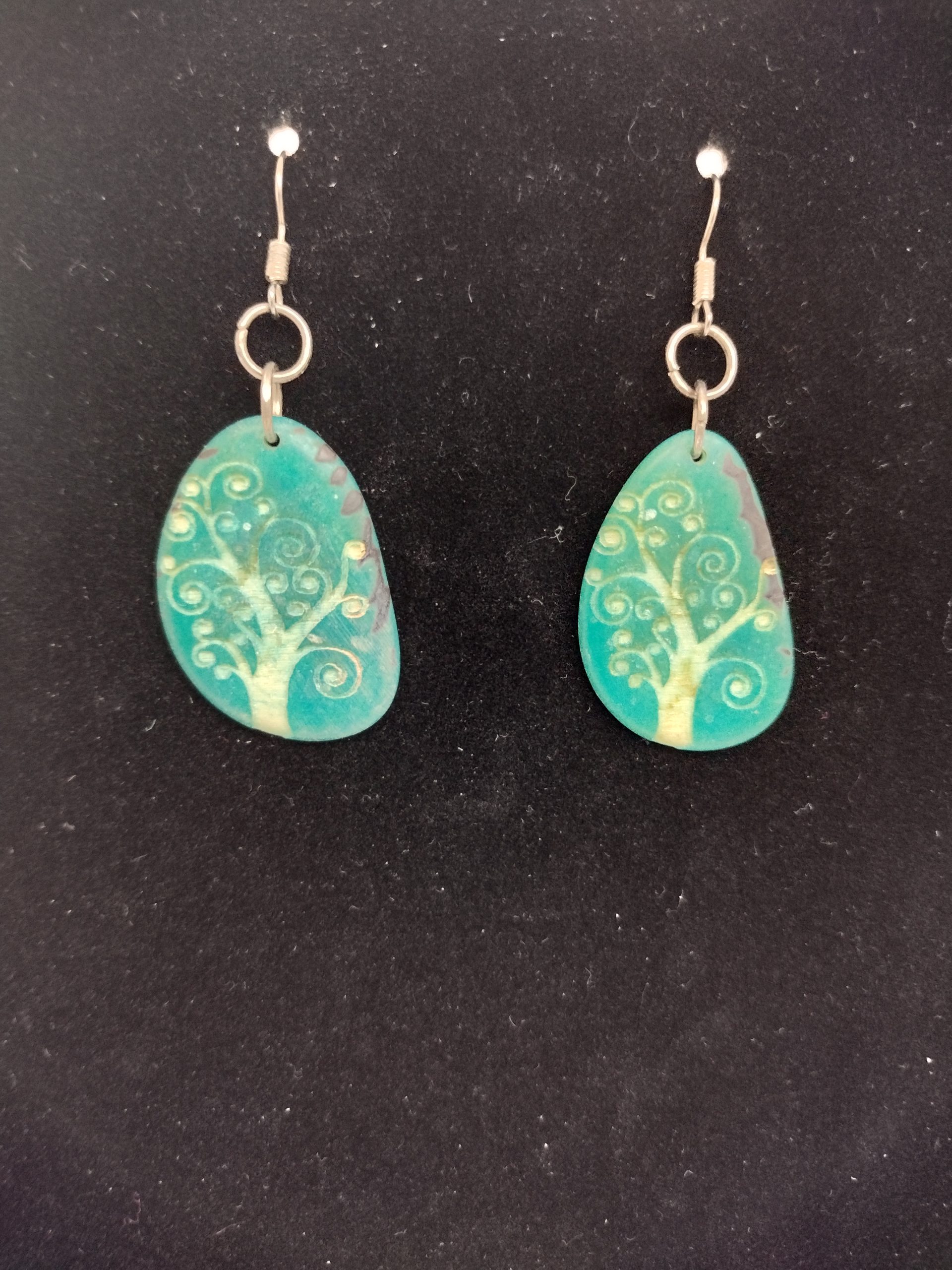 Teal Tagua Tree of Life Earrings