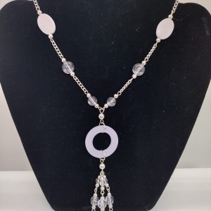 24 Inch Silver-Tone Lavendar Halo Cascade Necklace