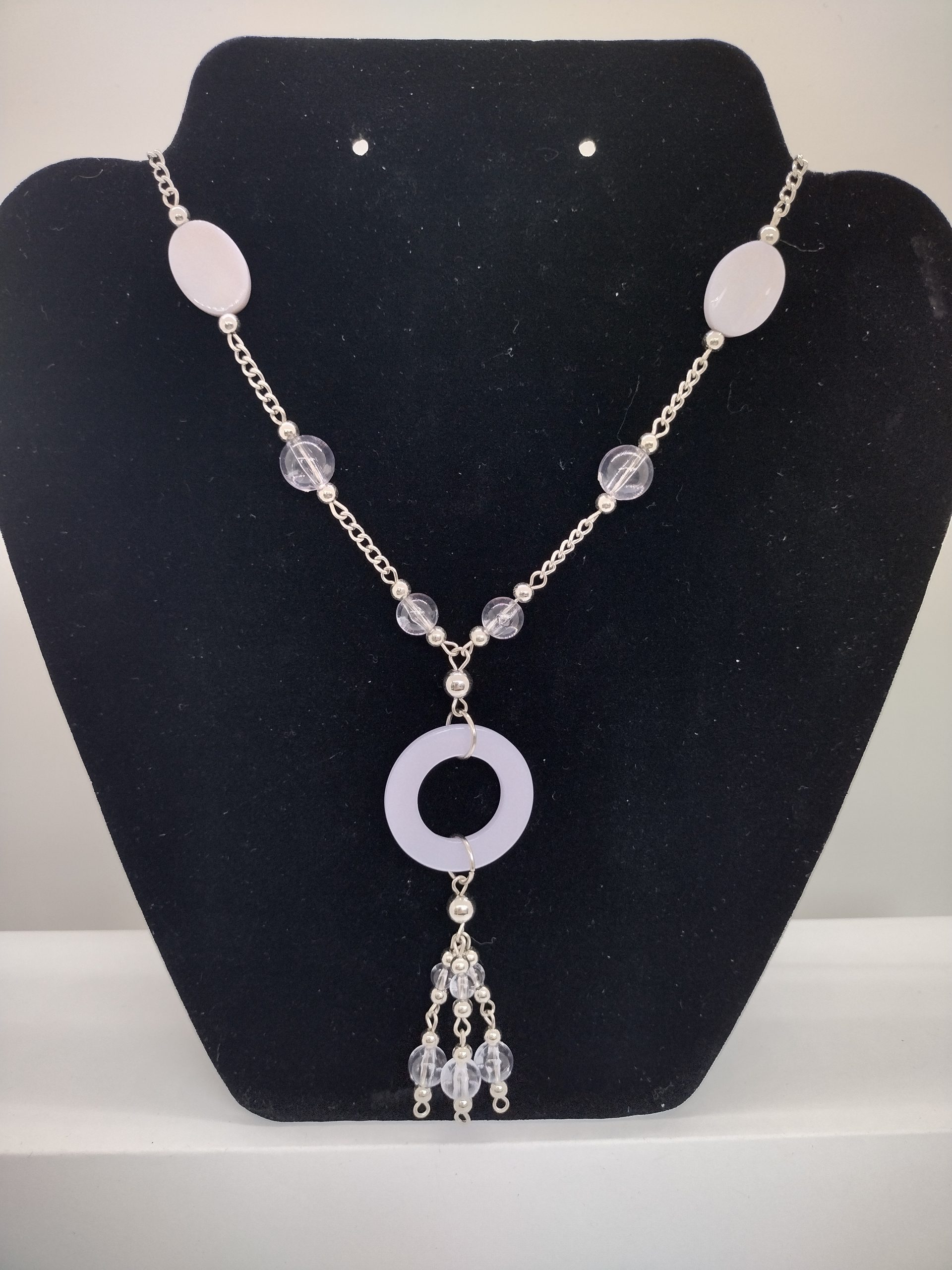 24 Inch Silver-Tone Lavendar Halo Cascade Necklace