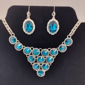 Teal Crystal Bib Necklace and Earring Set