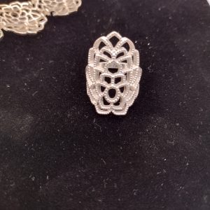 Silver-toned Floral Mandala Motif Jewelry Set/ Necklace, Earrings, Bracelet, and Cocktail Ring