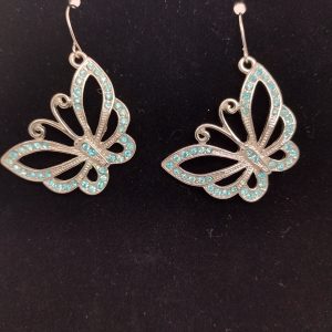 Silver-tone Butterfly Earrings with Aquamarine Crystal Detailing