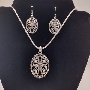 Vintage Cross Pendant and Earrings