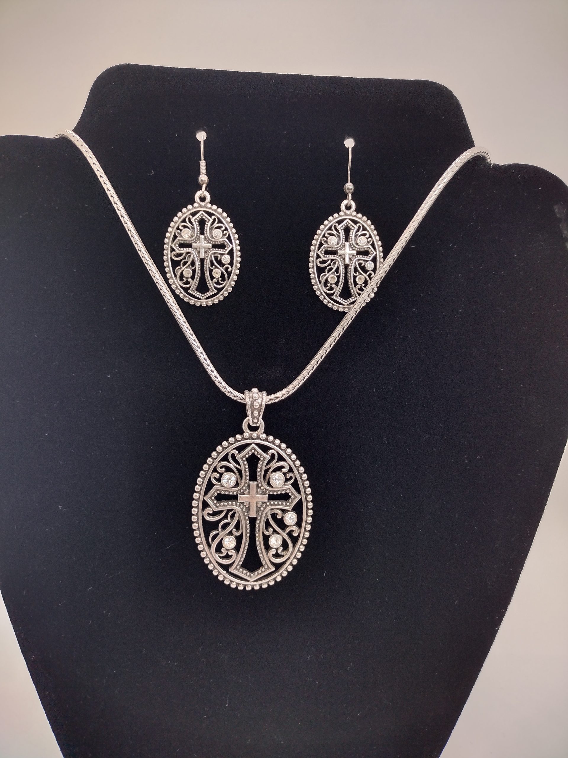 Vintage Cross Pendant and Earrings