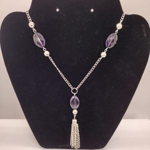 Silver-tone chain with Purple Beads and Chain Tassel