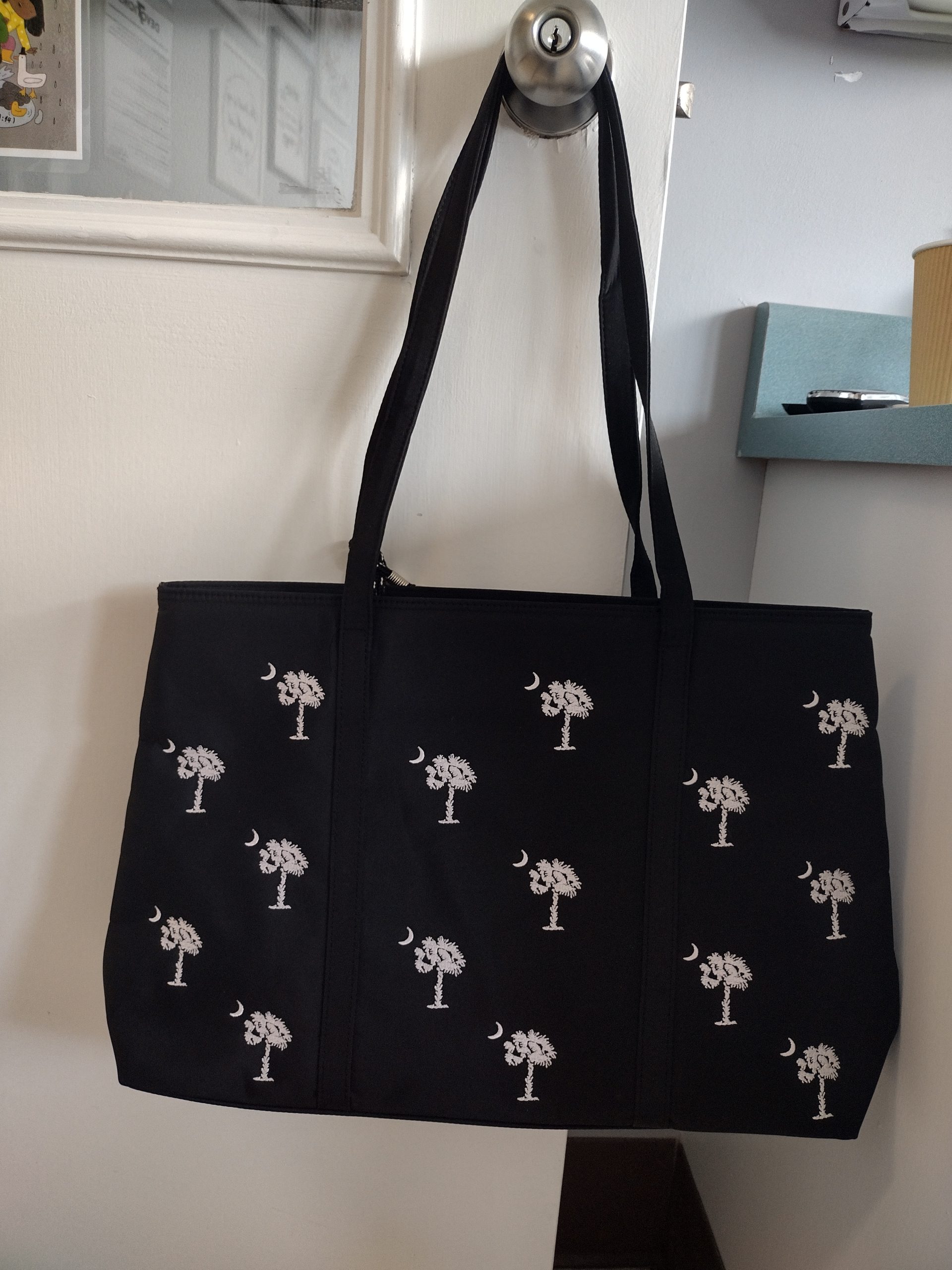 SC Palmetto and Cresent Embroidered Black Tote