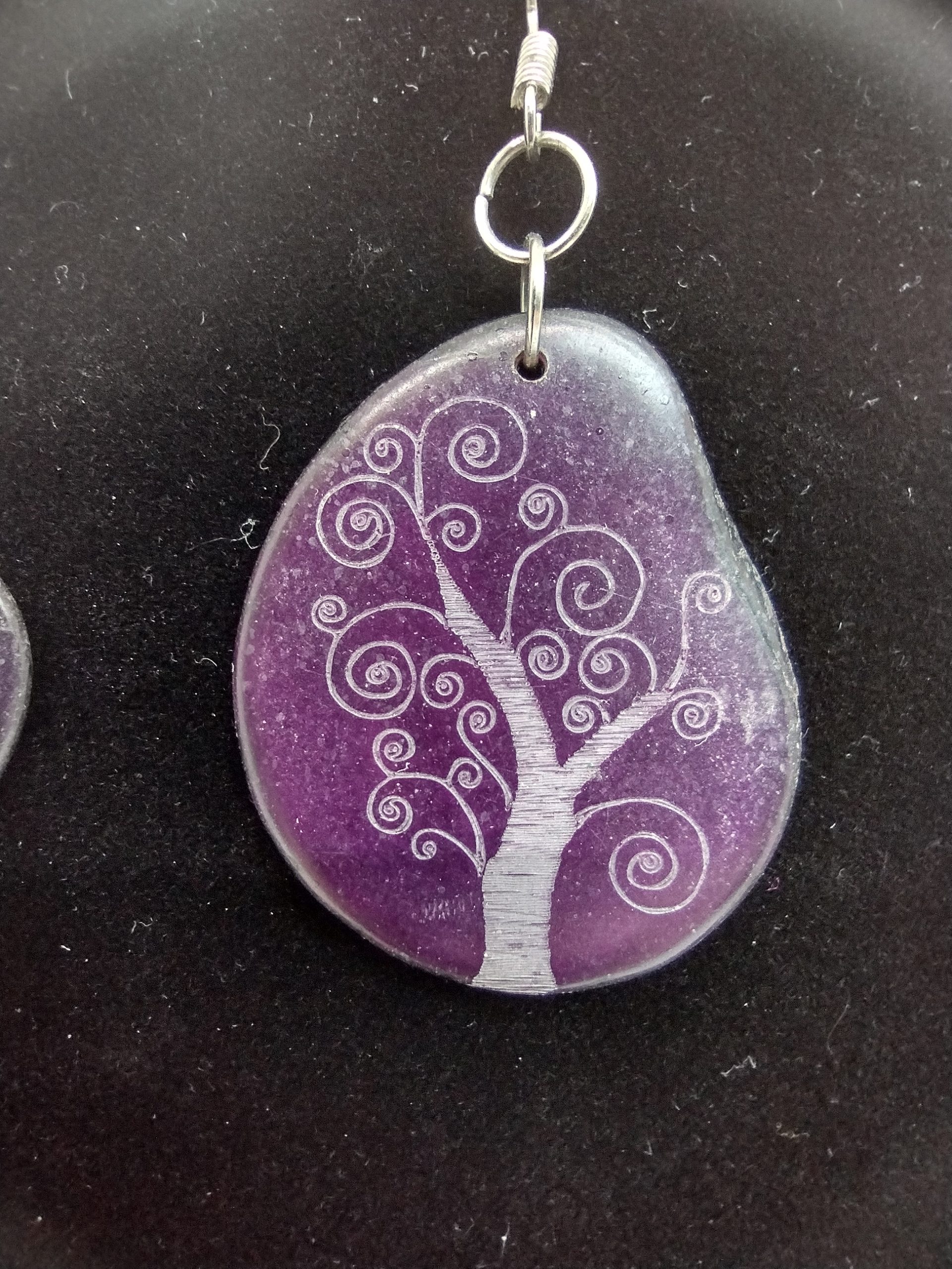 Purple Tagua Tree of Life Earrings - Image 2