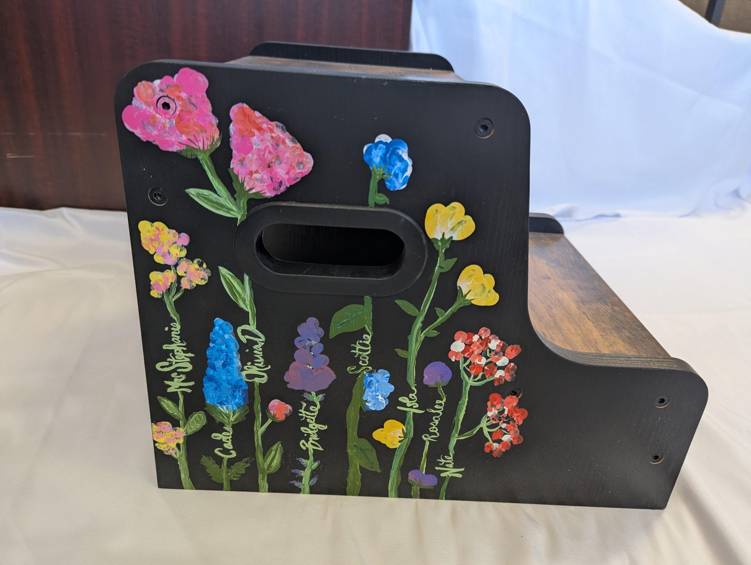 Threes' Class Art Project: Fingerprint Flowers Step Stool - Image 5