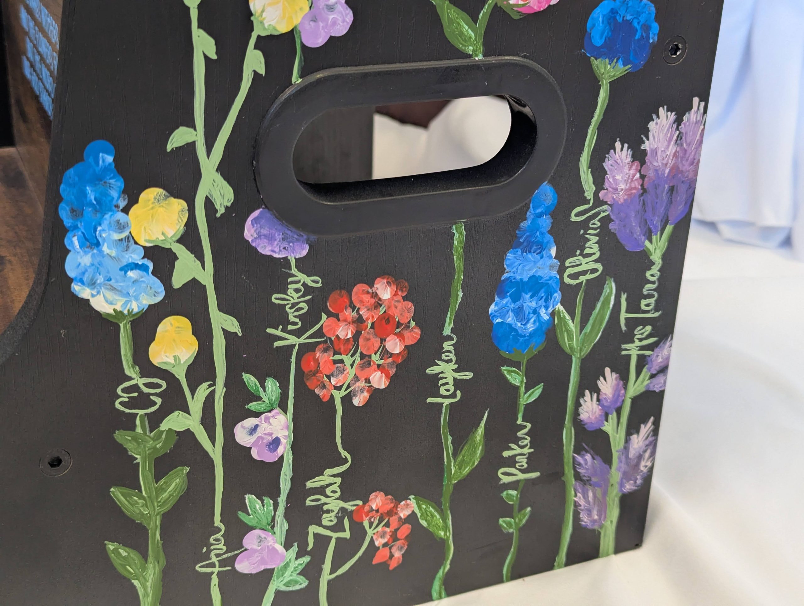 Threes' Class Art Project: Fingerprint Flowers Step Stool - Image 2